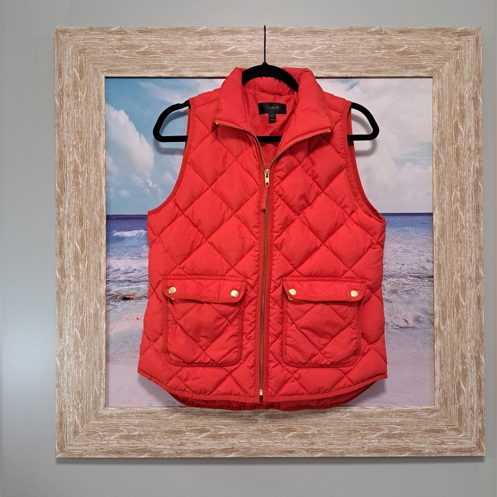 Red J. Crew puffer vest.
